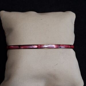 Redish Pink Inlay Mother Of Pearl Skinny Bangle Bracelet